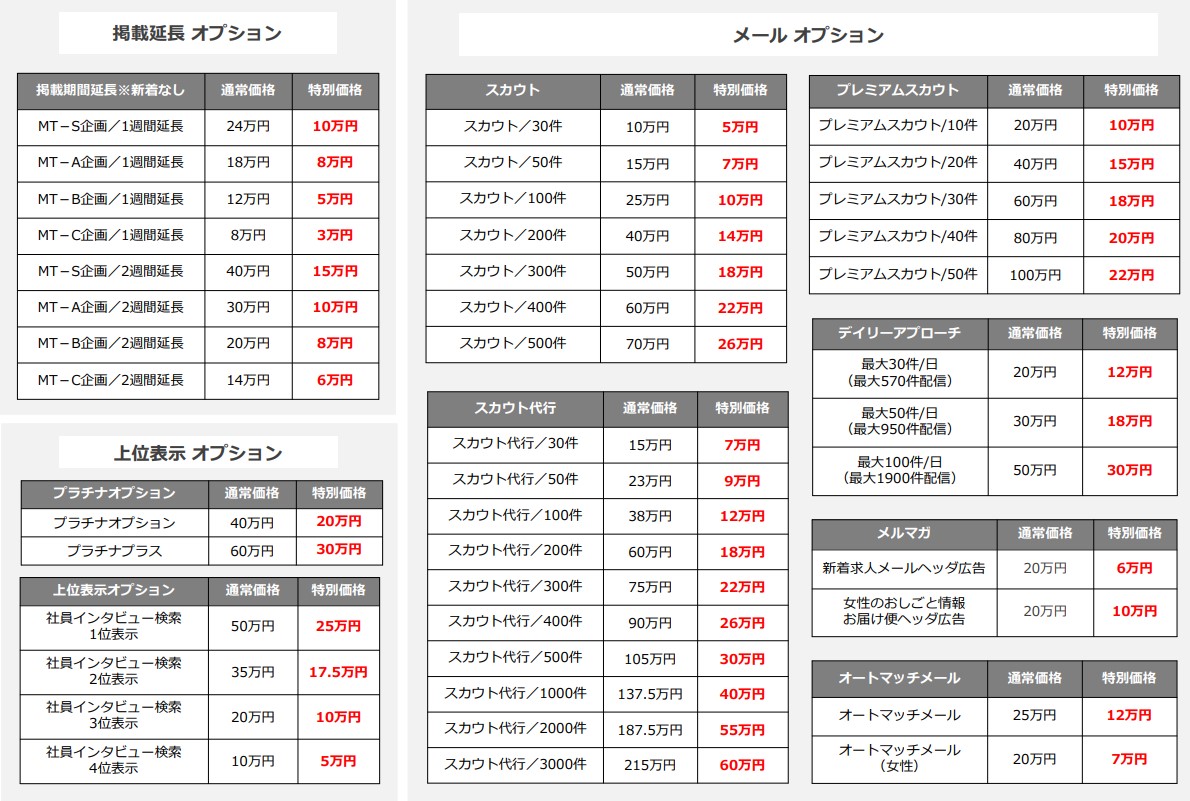 オプション料金表マイナビ転職キャンペーン