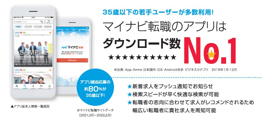 マイナビ転職アプリはダウンロード数no1