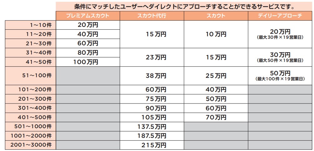 マイナビ転職スカウト機能参画料金表