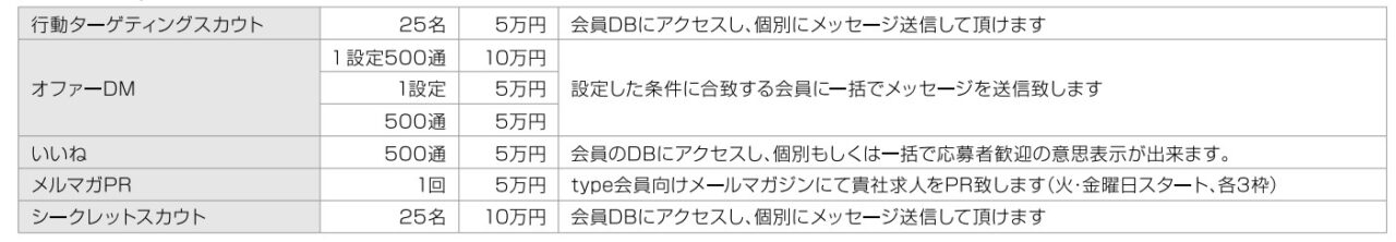 typeメール系オプション料金表